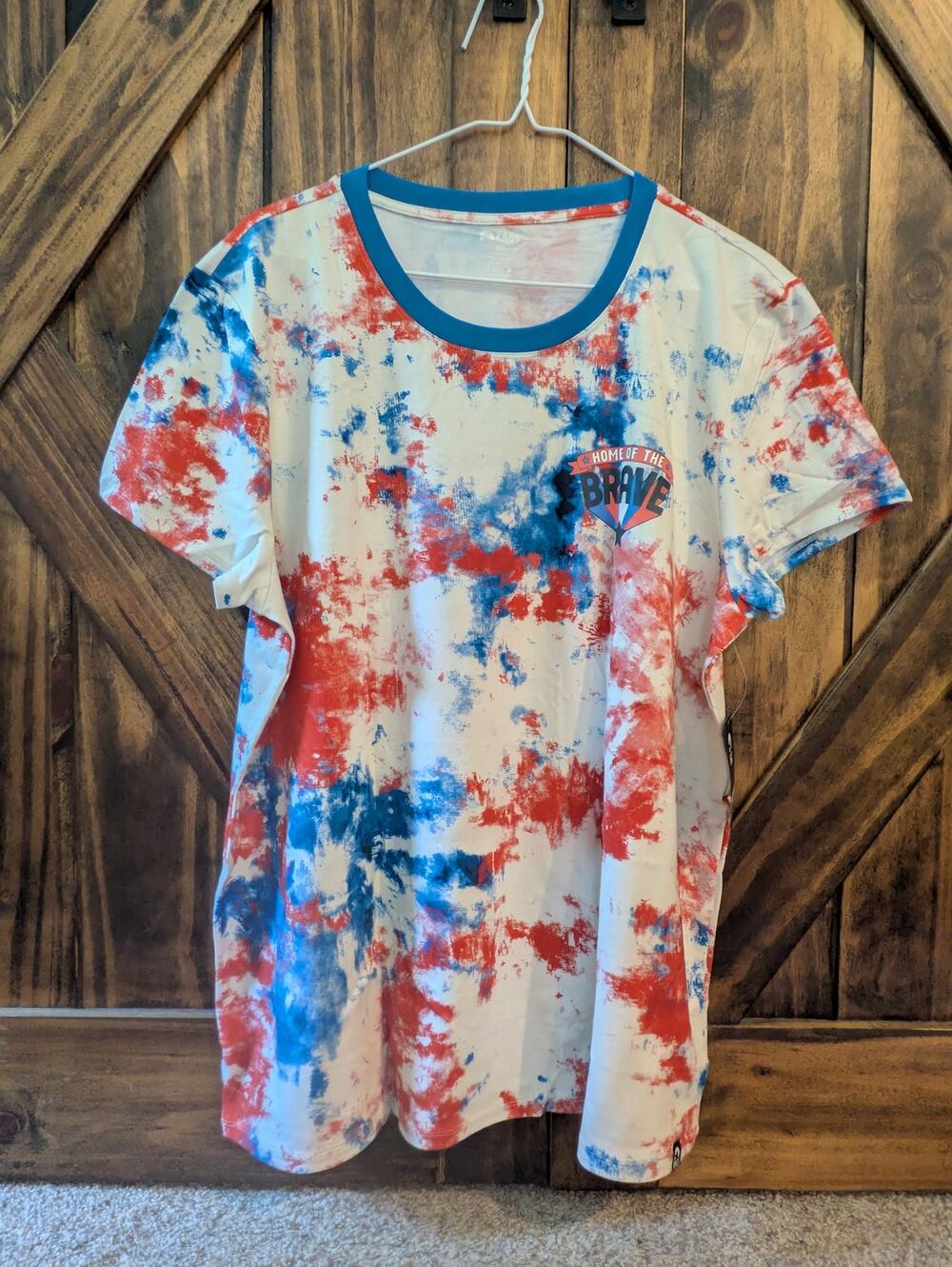 NWT RAGS Patriotic Red White Blue Tie dye Splatter Home of the Brave T-Shirt XL